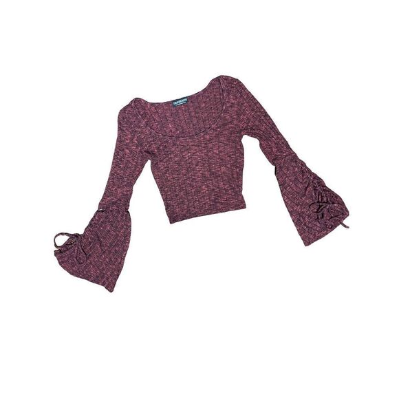 Fashion NOVA FLARE TIE SLEEVE CROPPED SWEATER‎ RED BLACK MARLED KNIT - Picture 1 of 4
